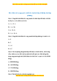 Trắc nghiệm Diện tích xung quanh và thể tích của hình hộp chữ nhật, hình lập phương Toán 7 Chân trời sáng tạo