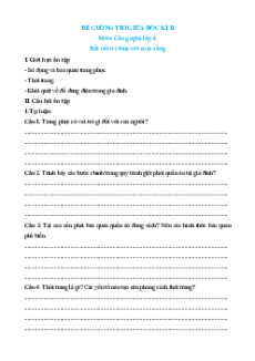 Đề cương ôn tập Giữa kì 2 Công nghệ lớp 6 Kết nối tri thức