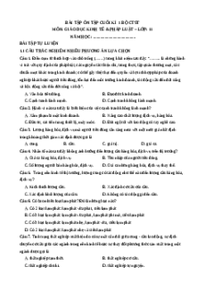 Bài tập trắc nghiệm Cuối kì 1 KTPL 11 Chân trời sáng tạo (có đúng sai, trả lời ngắn)