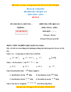Đề thi cuối kì 1 Toán 6 Cánh diều (Đề 9)
