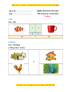 Bài tập cuối tuần Tiếng việt lớp 1 Tuần 1 Cánh diều (có lời giải)