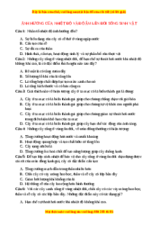 Trắc nghiệm Ảnh hưởng của nhiệt dộ và độ ẩm lên đời sống sinh vật Sinh học 9
