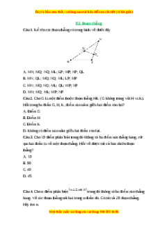 Trắc nghiệm Đoạn thẳng Toán 6 Cánh diều