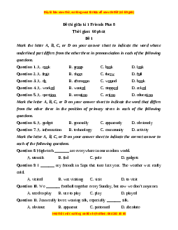 Đề thi giữa kì 1 Tiếng Anh 8 Friends Plus (Đề 1)