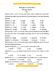 Đề thi giữa kì 1 Tiếng Anh 8 Friends Plus (Đề 1)