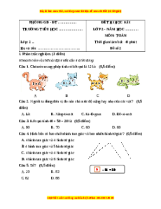 Đề thi cuối kì 1 Toán lớp 2 Cánh diều (Đề 2)