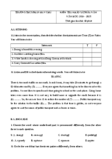 Đề thi KSCL Tiếng Anh 8 trường THCS Phan Huy Chú 2024-2025