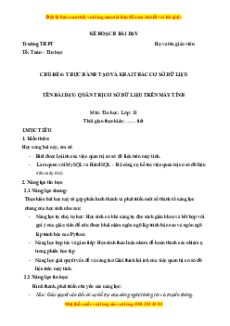 Giáo án Bài 17 Tin 11 Kết nối tri thức: Quản trị cơ sở dữ liệu trên máy tính