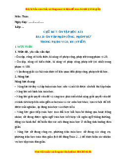 Giáo án Ôn tập phép cộng, phép trừ trong phạm vi 20,100 Toán lớp 2 Kết nối tri thức