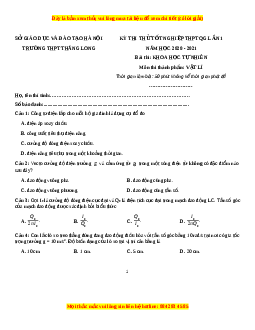 Đề thi thử Vật Lí trường Thăng Long năm 2021