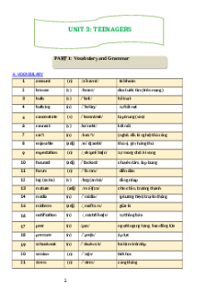 Bài tập chuyên sâu Unit 3: Teenagers Tiếng Anh 8 Global success
