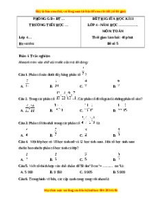Đề thi giữa kì 2 Toán lớp 4 Cánh diều - Đề 5 có đáp án