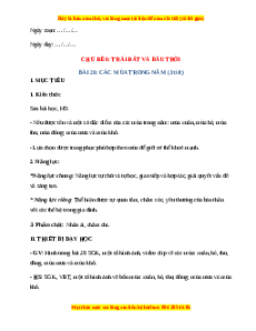 Giáo án Các mùa trong năm TNXH lớp 2 Chân trời sáng tạo