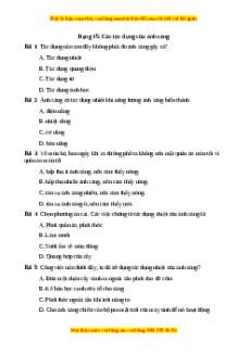 Trắc nghiệm Các tác dụng của ánh sáng Vật lí 9