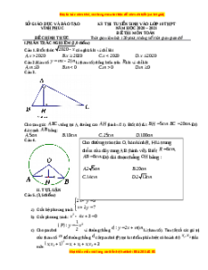 Đề thi vào 10 môn Toán tỉnh Vĩnh Phúc (Hệ không chuyên) năm 2021