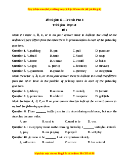 Đề thi giữa kì 1 Tiếng Anh 8 Friends Plus (Đề 2)