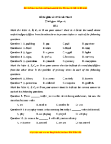 Đề thi giữa kì 1 Tiếng Anh 8 Friends Plus (Đề 2)