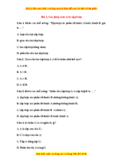 Trắc nghiệm Các phép toán trên tập hợp Toán 10 Chân trời sáng tạo