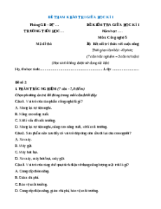 Đề thi giữa kì 1 Công nghệ lớp 5 Kết nối tri thức (Đề 2)