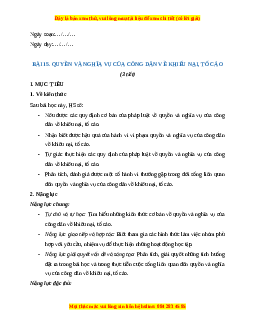Giáo án Bài 15 KTPL 11 Kết nối tri thức: Quyền và nghĩa vụ cơ bản của công dân về bảo vệ Tổ Quốc