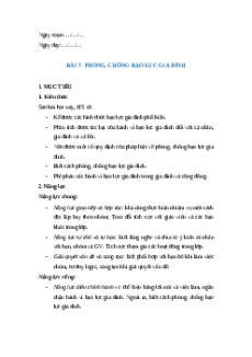 Giáo án Bài 7: Phòng, chống bạo lực gia đình GDCD 8 Kết nối tri thức