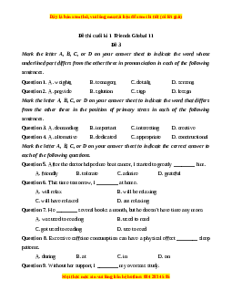 Đề thi cuối kì 1 Tiếng Anh 11 Friends global (Đề 3)