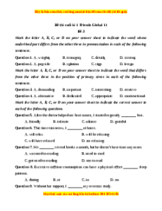 Đề thi cuối kì 1 Tiếng Anh 11 Friends global (Đề 3)