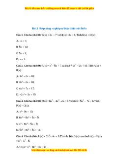 Trắc nghiệm Phép cộng và phép trừ đa thức một biến Toán 7 Chân trời sáng tạo