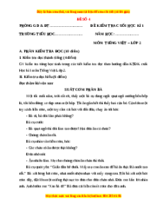 Đề thi cuối kì 1 Tiếng Việt lớp 2 Kết nối tri thức (Đề 4)