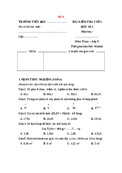 Đề thi Cuối kì 1 Toán lớp 5 Chân trời sáng tạo (Đề 8)