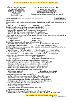 Đề thi thử Sinh học trường Chuyên Lê Quý Đôn - Đà Nẵng năm 2023