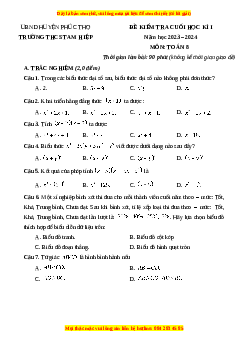 Đề thi cuối kì 1 Toán 8 Kết nối tri thức Trường THCS Tam Hiệp-Hà Nội