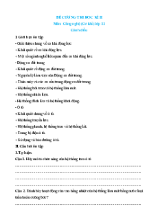 Đề cương ôn tập Học kì 2 Công nghệ cơ khí 11 Cánh diều (có đáp án)