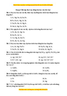 Trắc nghiệm Bài tập dãy hoạt động hóa học của kim loại Hóa học 9