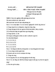Đề ôn thi Tốt nghiệp Công nghệ (Định hướng Nông nghiệp) - Đề 2
