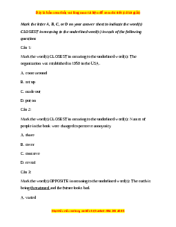 Đề thi giữa kì 2 Tiếng Anh 12 trường THPT Lý Thường Kiệt năm 2023