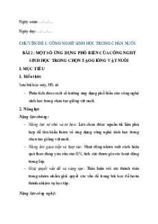 Giáo án chuyên đề Công nghệ chăn nuôi 11 Kết nối tri thức