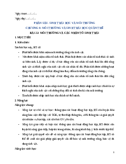 Giáo án Bài 23 Sinh học 12 Kết nối tri thức: Môi trường và các nhân tố sinh thái