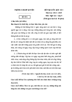 Đề thi giữa kì 1 Ngữ văn 9 Chân trời sáng tạo 2024 (Đề 5)