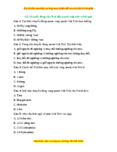 Trắc nghiệm Bài 8 Địa lí 6 Kết nối tri thức: Chuyển động của Trái Đất quanh Mặt Trời và hệ quả