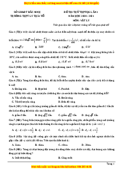 Đề thi thử Vật Lí trường Lý Thái Tổ năm 2021