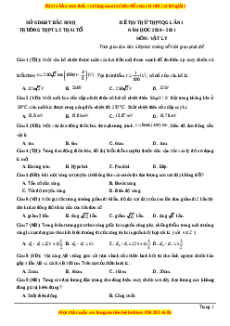 Đề thi thử Vật Lí trường Lý Thái Tổ năm 2021
