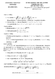 Đề HSG Toán 9 cấp tỉnh - Thanh Hóa năm 2022-2023 có đáp án