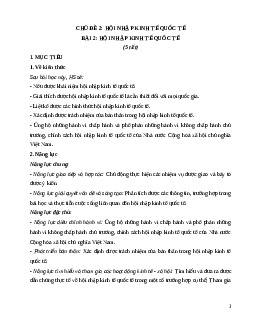 Giáo án Bài 2: Hội nhập kinh tế quốc tế KTPL 12 Kết nối tri thức
