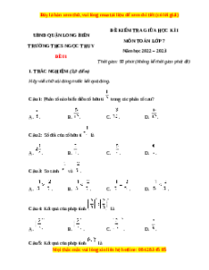Đề thi giữa kì 1 Toán 7 Cánh diều THCS Ngọc Thụy - Hà Nội
