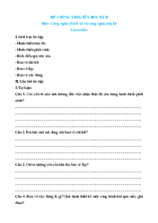 Đề cương ôn tập Giữa kì 2 Công nghệ Thiết kế 10 Cánh diều