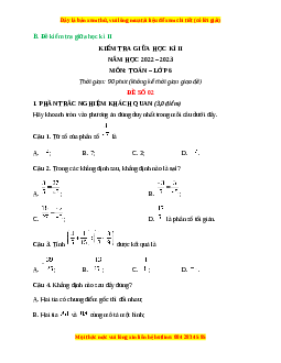 Đề thi giữa kì 2 Toán 6 Kết nối tri thức (Đề 2)