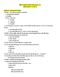 Đề cương ôn tập Giữa kì 1 Địa lí 12 Kết nối tri thức