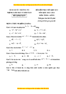 Đề thi cuối kì 1 Toán 8 Hà Nội trường THCS Thường Tín