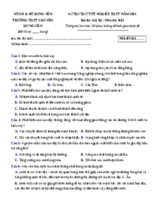 Đề thi thử tốt nghiệp Địa lí trường THPT Chuyên Hưng Yên năm 2024